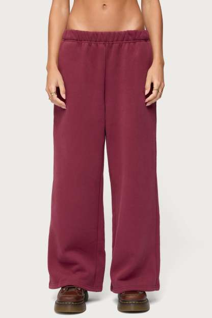 Basic Girl Wide Leg Edikted Sweatpants - BURGUNDY