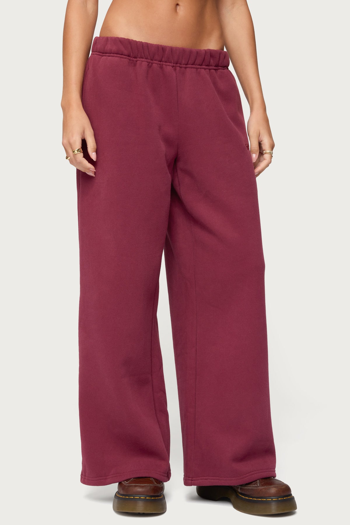 Basic Girl Wide Leg Edikted Sweatpants - BURGUNDY