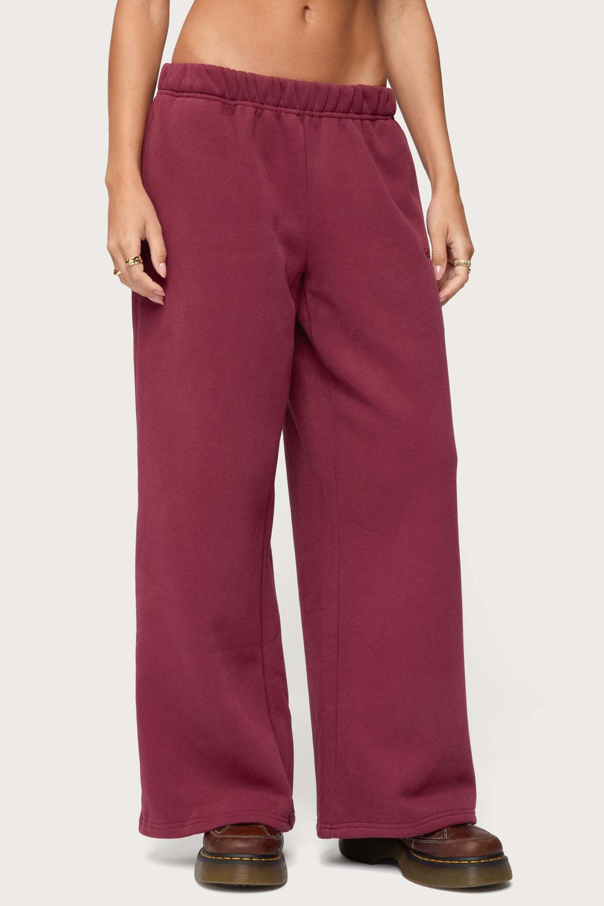 Basic Girl Wide Leg Edikted Sweatpants - BURGUNDY