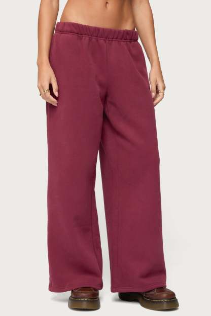 Basic Girl Wide Leg Edikted Sweatpants - BURGUNDY