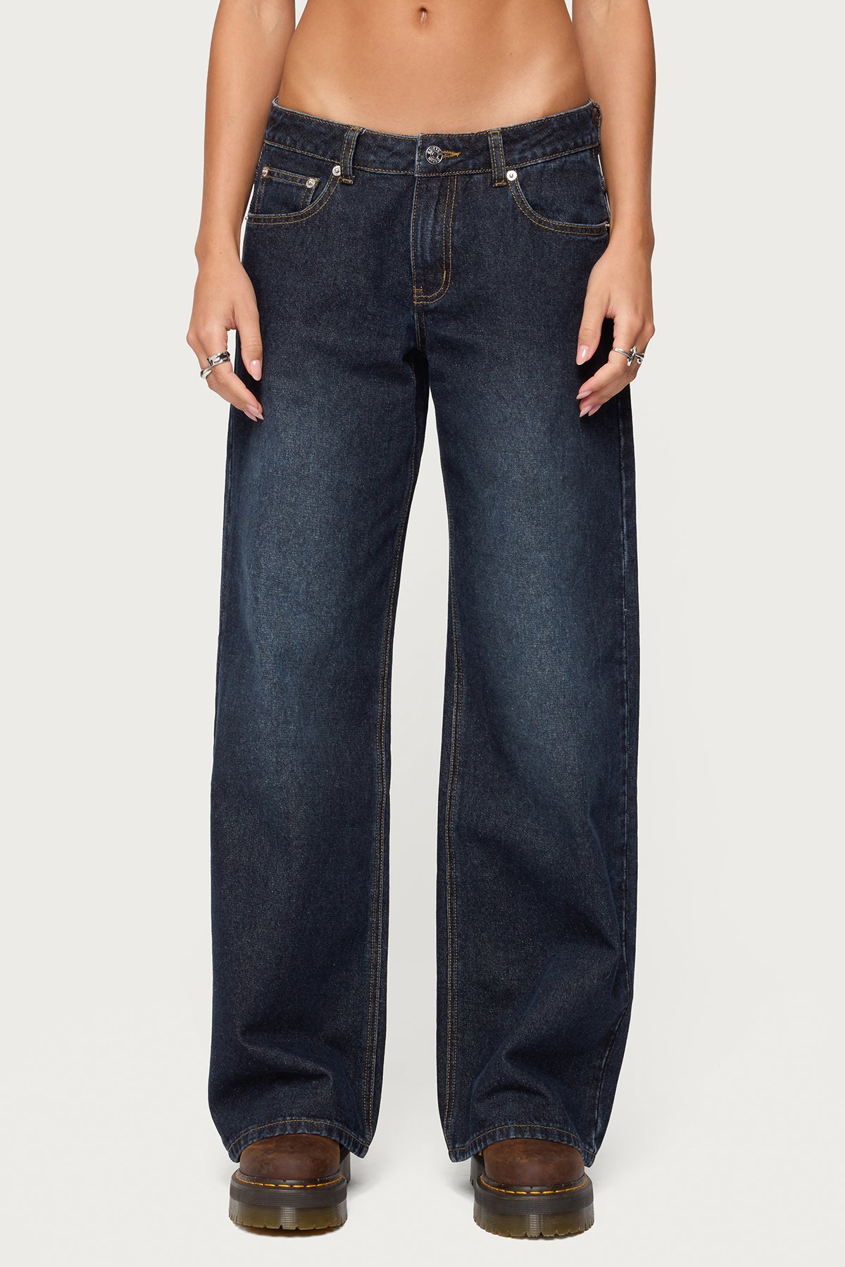 Raelynn Washed Low Rise Baggy Jeans - DARK-BLUE-WASHED