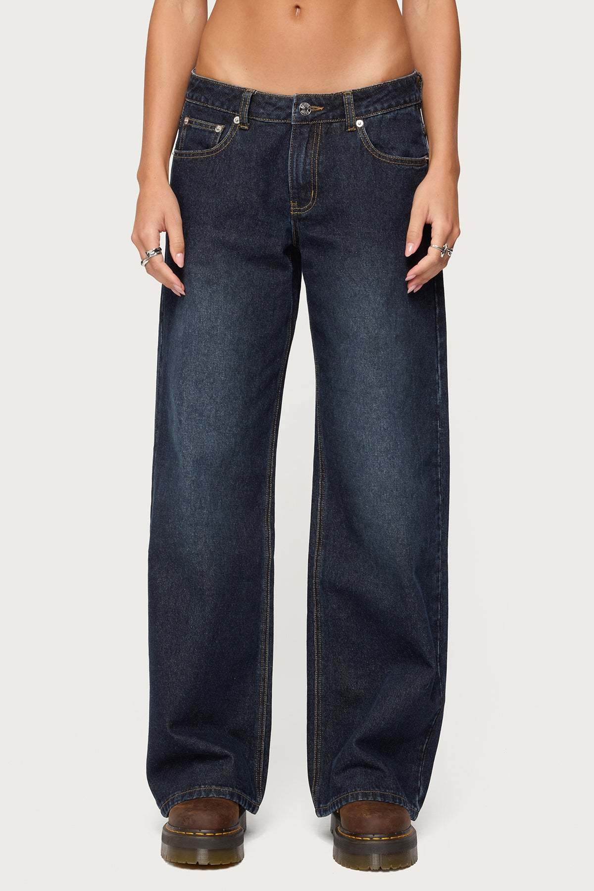 Raelynn Washed Low Rise Baggy Jeans - DARK-BLUE-WASHED