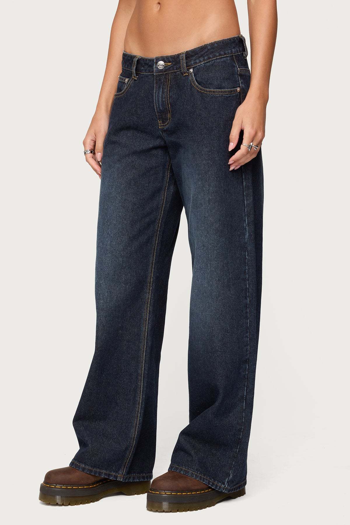 Raelynn Washed Low Rise Baggy Jeans - DARK-BLUE-WASHED