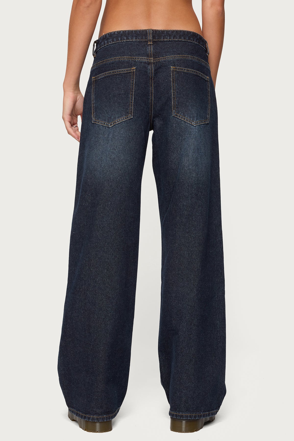 Raelynn Washed Low Rise Baggy Jeans - DARK-BLUE-WASHED