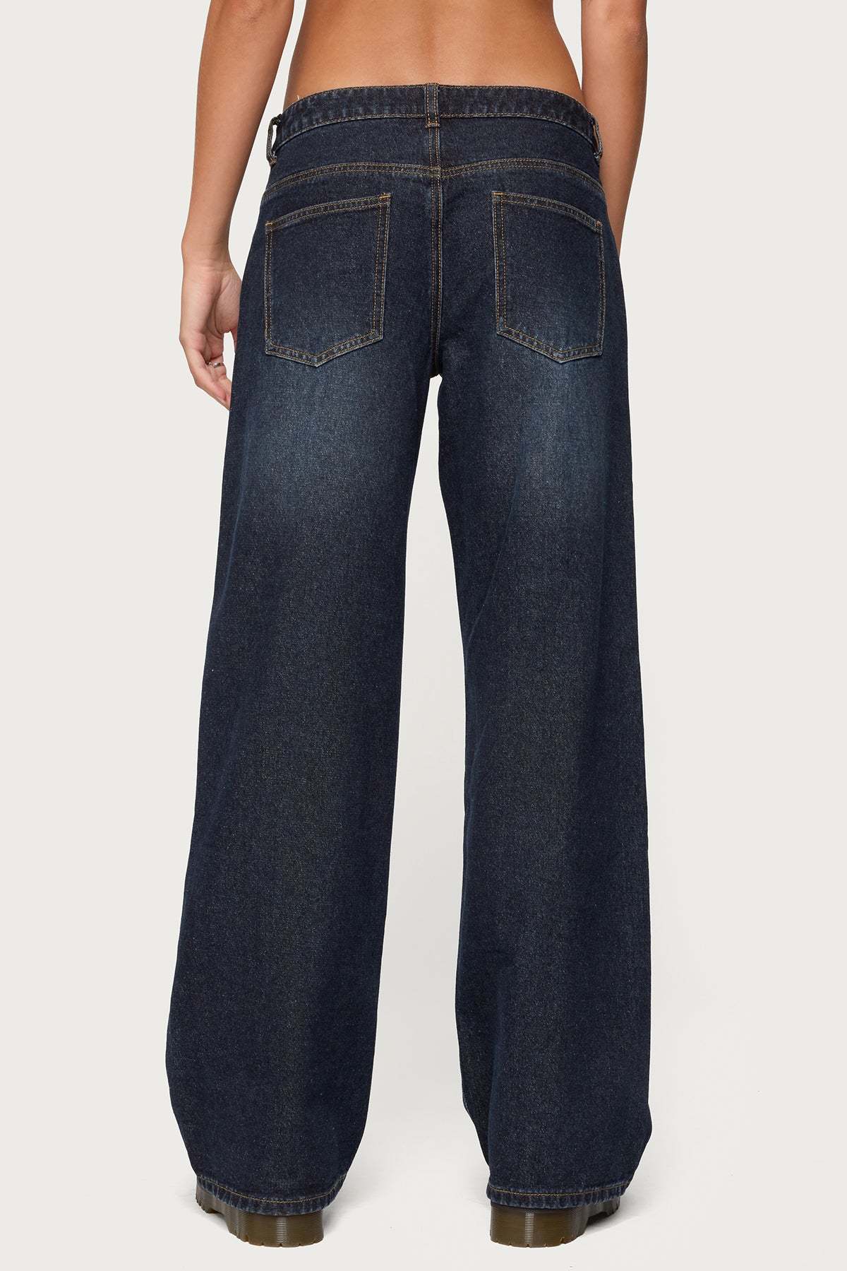 Raelynn Washed Low Rise Baggy Jeans - DARK-BLUE-WASHED