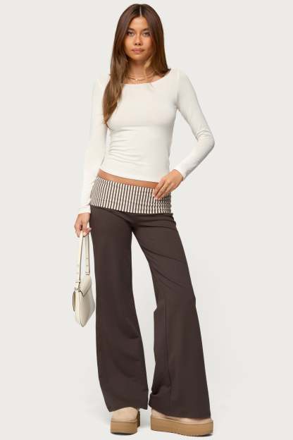 Meshey Striped Foldover Pants