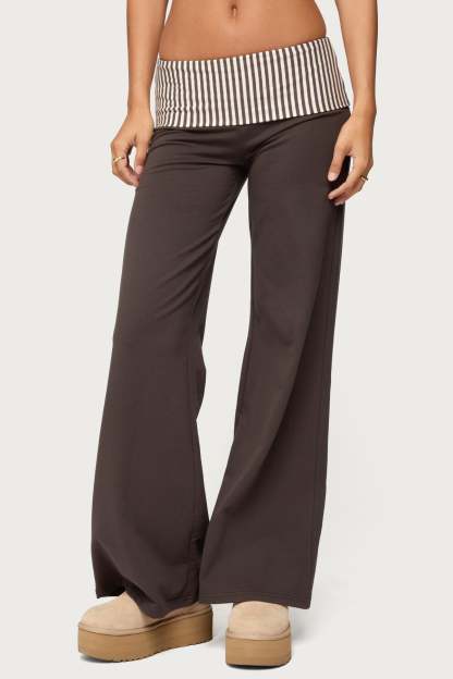 Meshey Striped Foldover Pants - DARK-GRAY