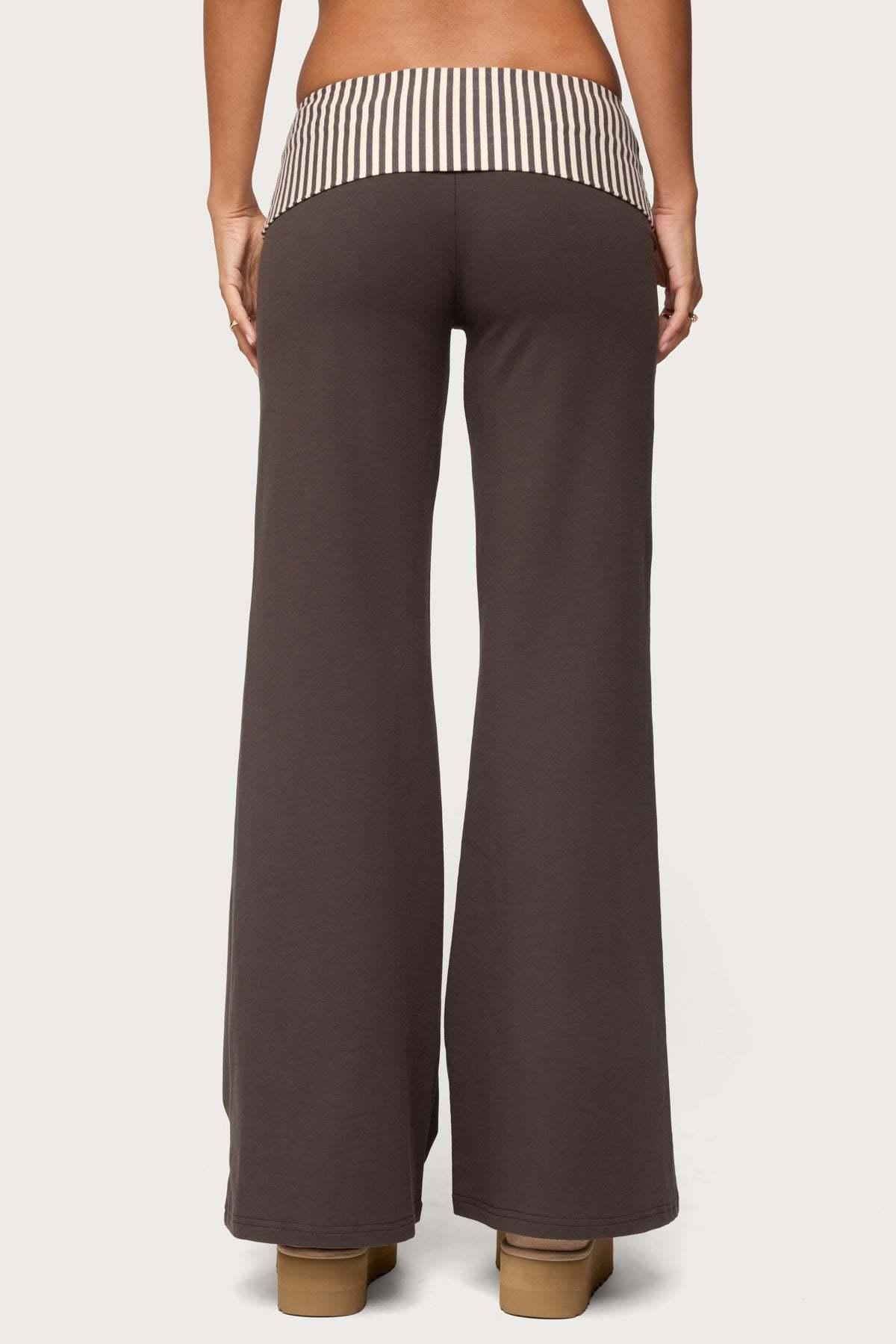 Meshey Striped Foldover Pants - DARK-GRAY