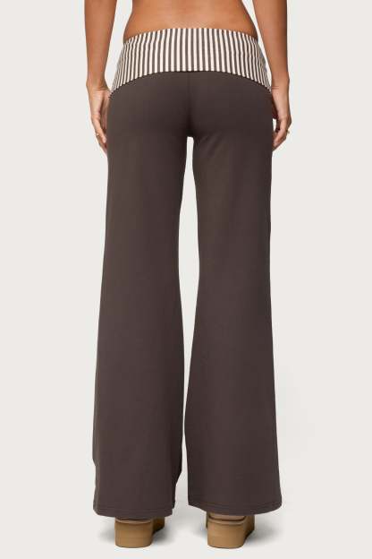 Meshey Striped Foldover Pants - DARK-GRAY