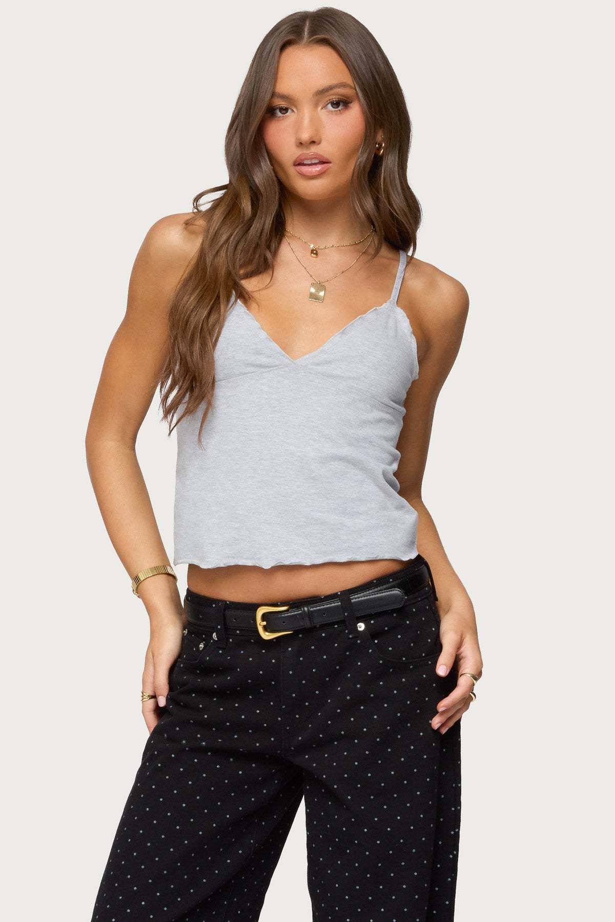 Glendon Babydoll Top - GRAY-MELANGE