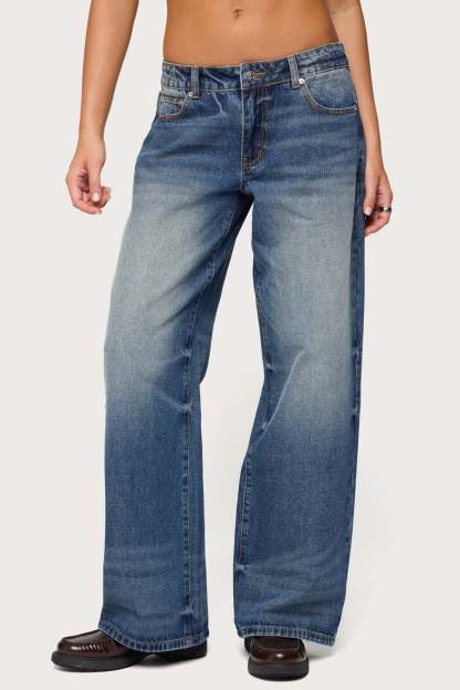 Raelynn Washed Low Rise Baggy Jeans - MEDIUM-VINTAGE-INDIGO