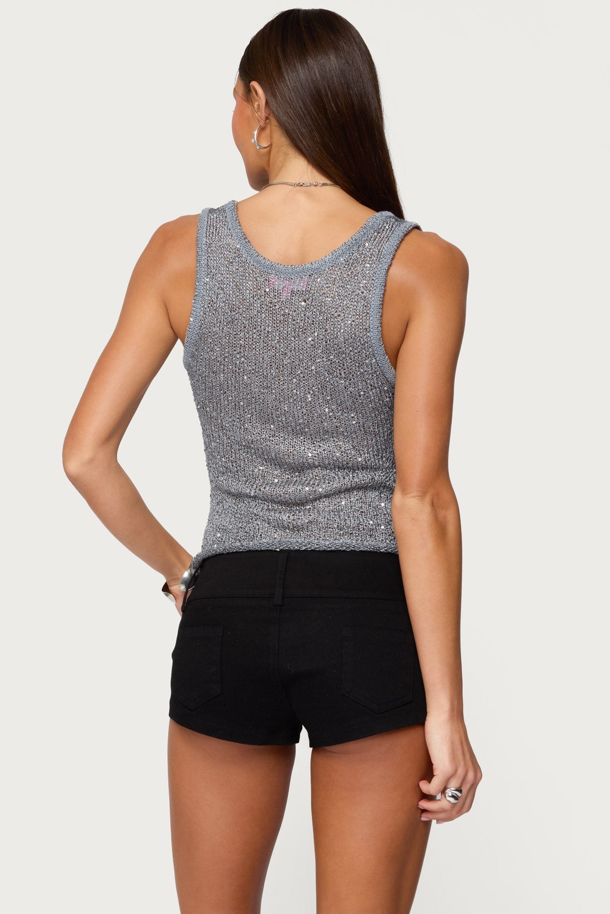 Eleora Sequin Knit Tank Top - GRAY