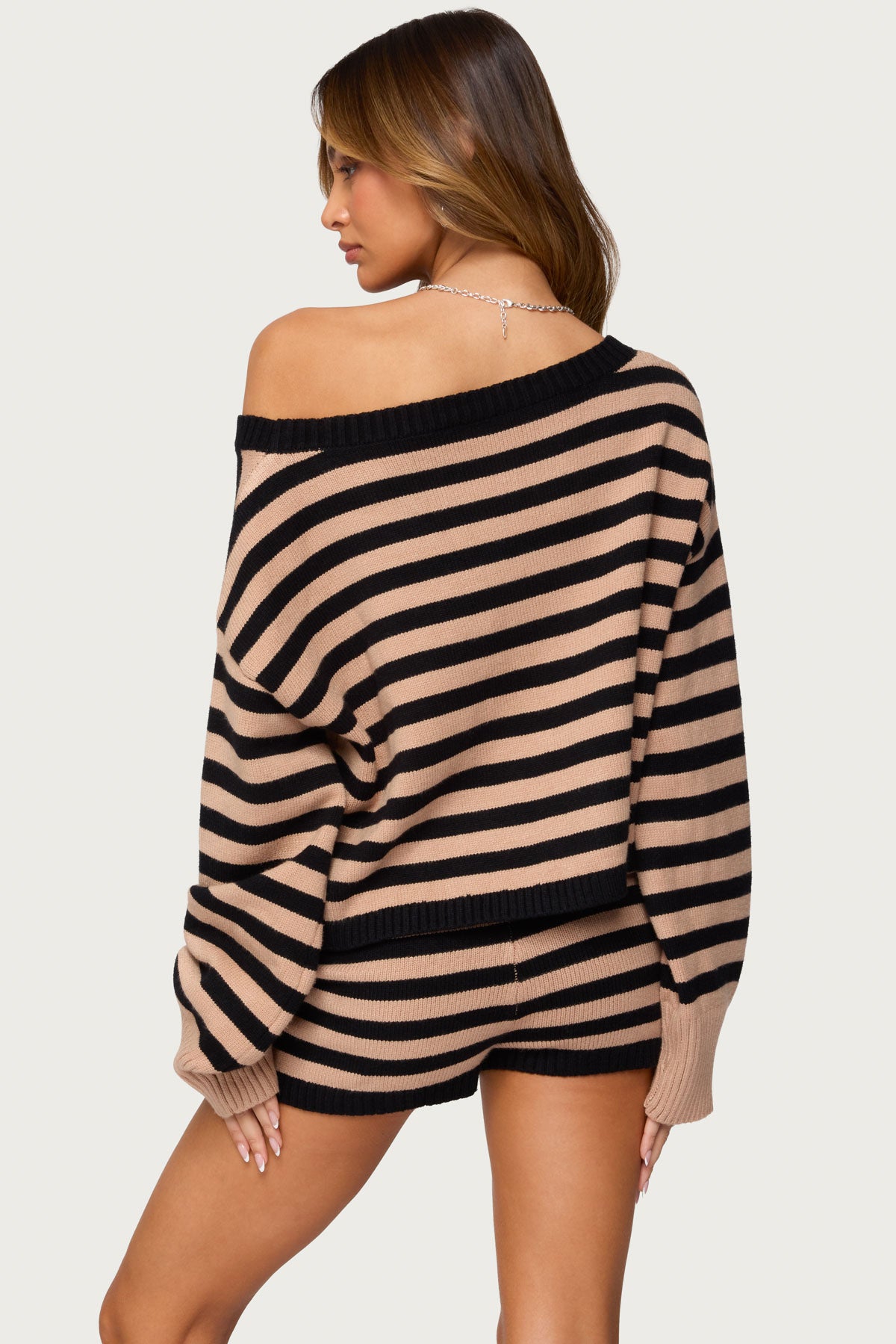 Saphi Striped Oversized Knit Sweater - BLACK-AND-BEIGE