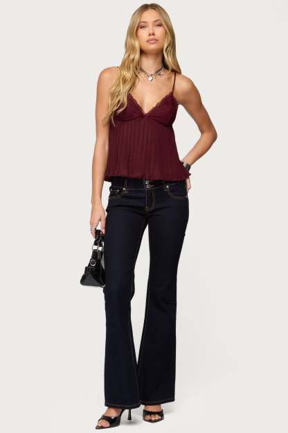 Rhian Lacey Pleated Babydoll Top - BURGUNDY