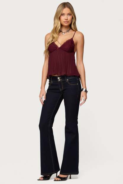 Rhian Lacey Pleated Babydoll Top - BURGUNDY