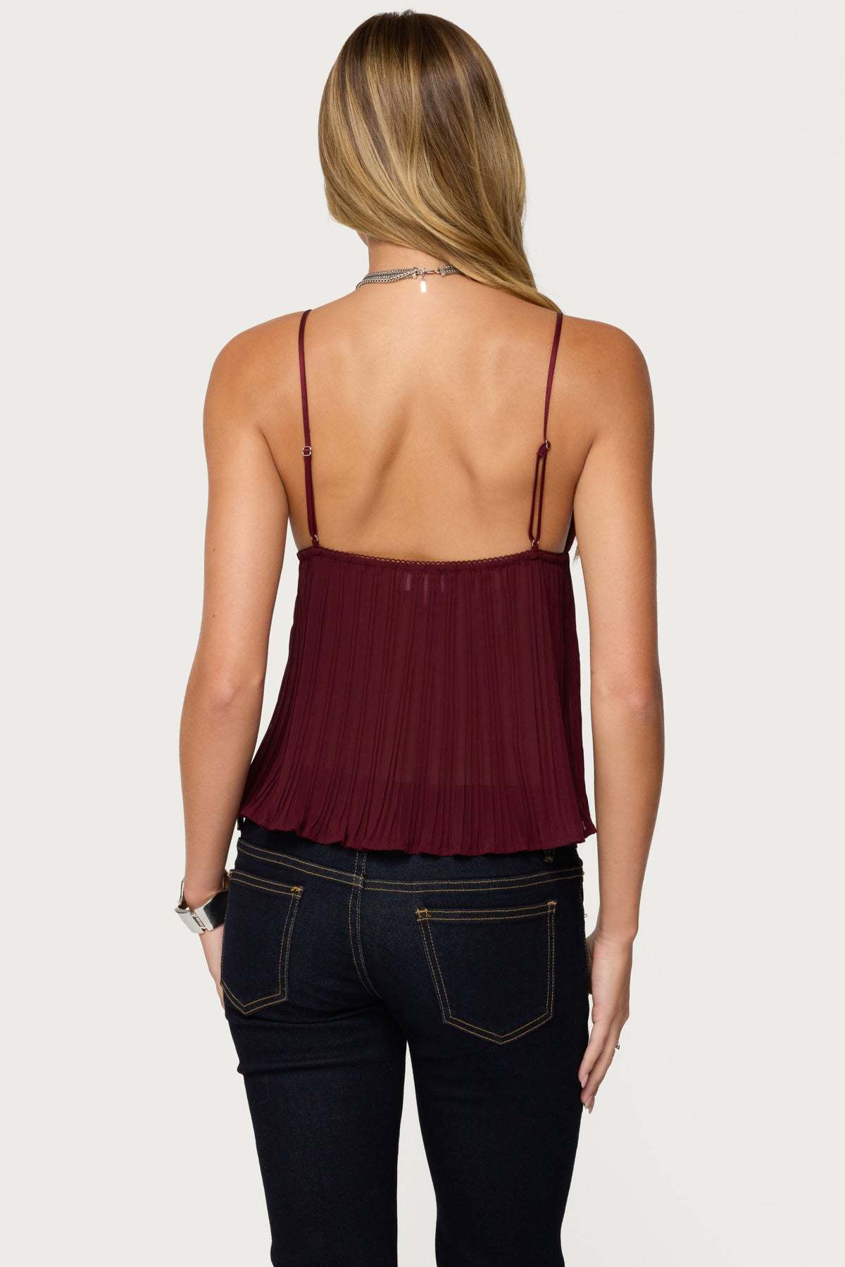 Rhian Lacey Pleated Babydoll Top - BURGUNDY