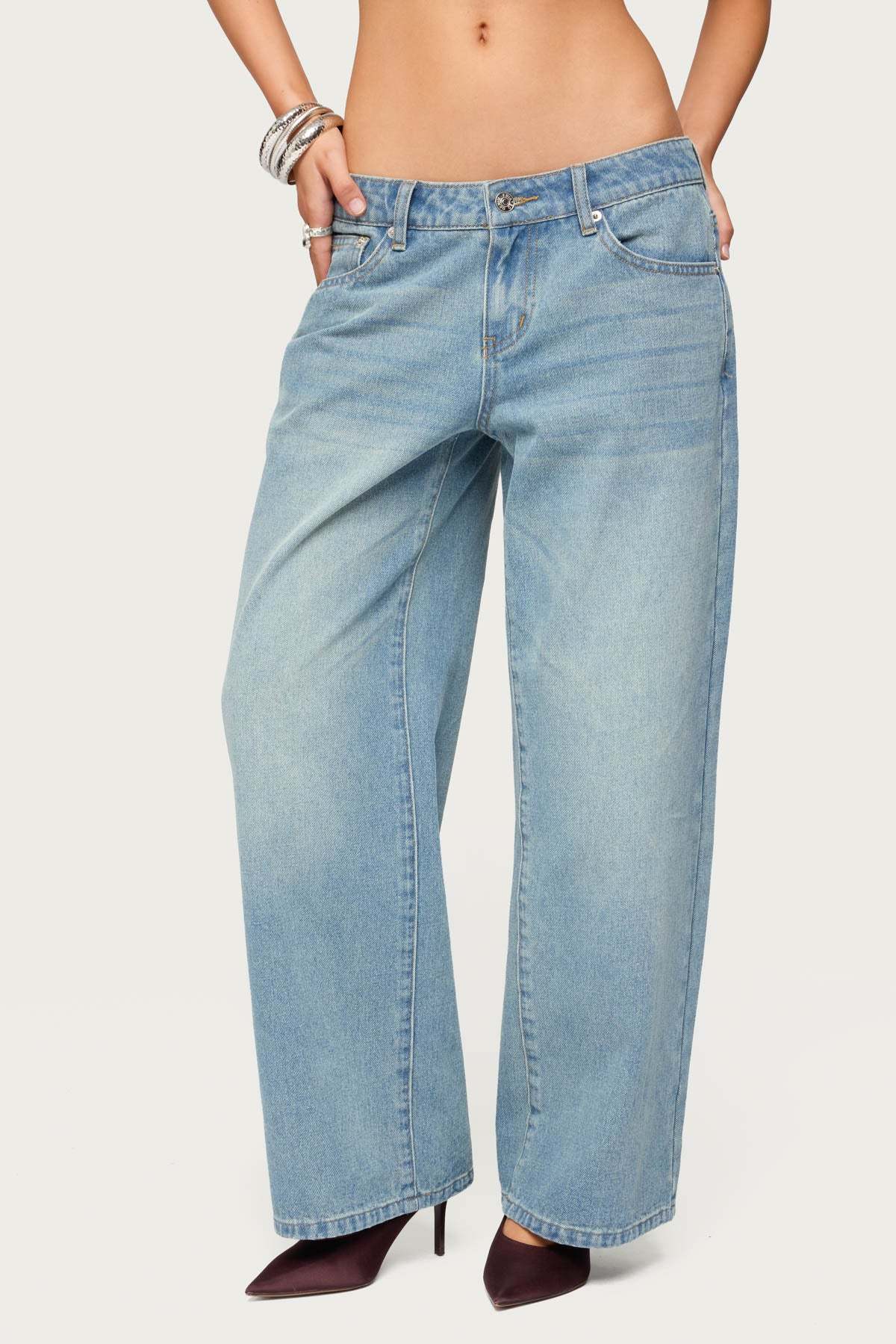 Petite Raelynn Washed Low Rise Baggy Jeans - TINTED-DENIM