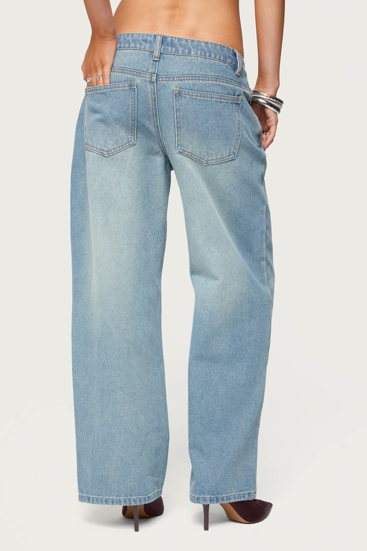 Petite Raelynn Washed Low Rise Baggy Jeans - TINTED-DENIM