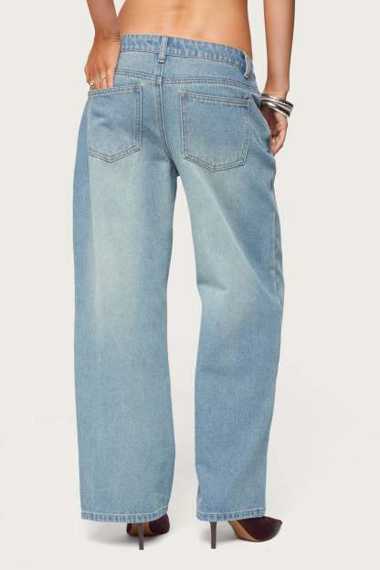 Petite Raelynn Washed Low Rise Baggy Jeans - TINTED-DENIM