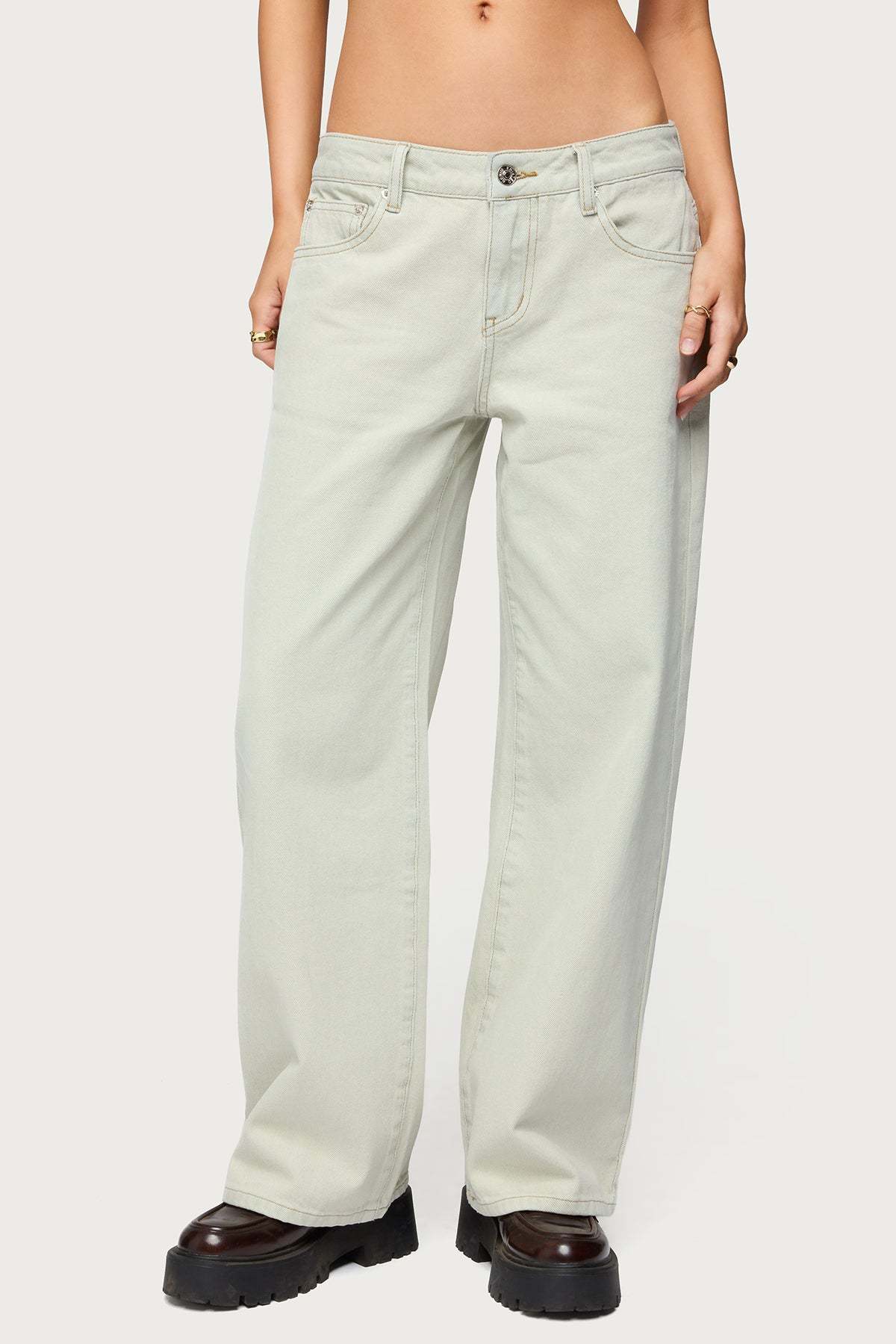 Petite Raelynn Washed Low Rise Baggy Jeans - BLUE-VINTAGE-WASHED
