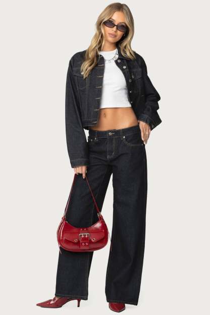 Raelynn Washed Low Rise Baggy Jeans - INDIGO BLUE RAW WASHED