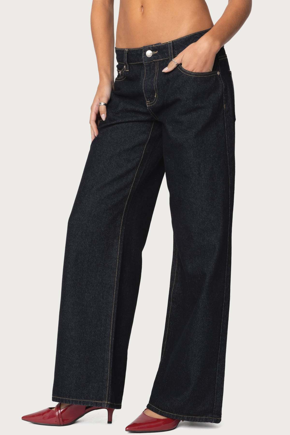 Raelynn Washed Low Rise Baggy Jeans - INDIGO BLUE RAW WASHED