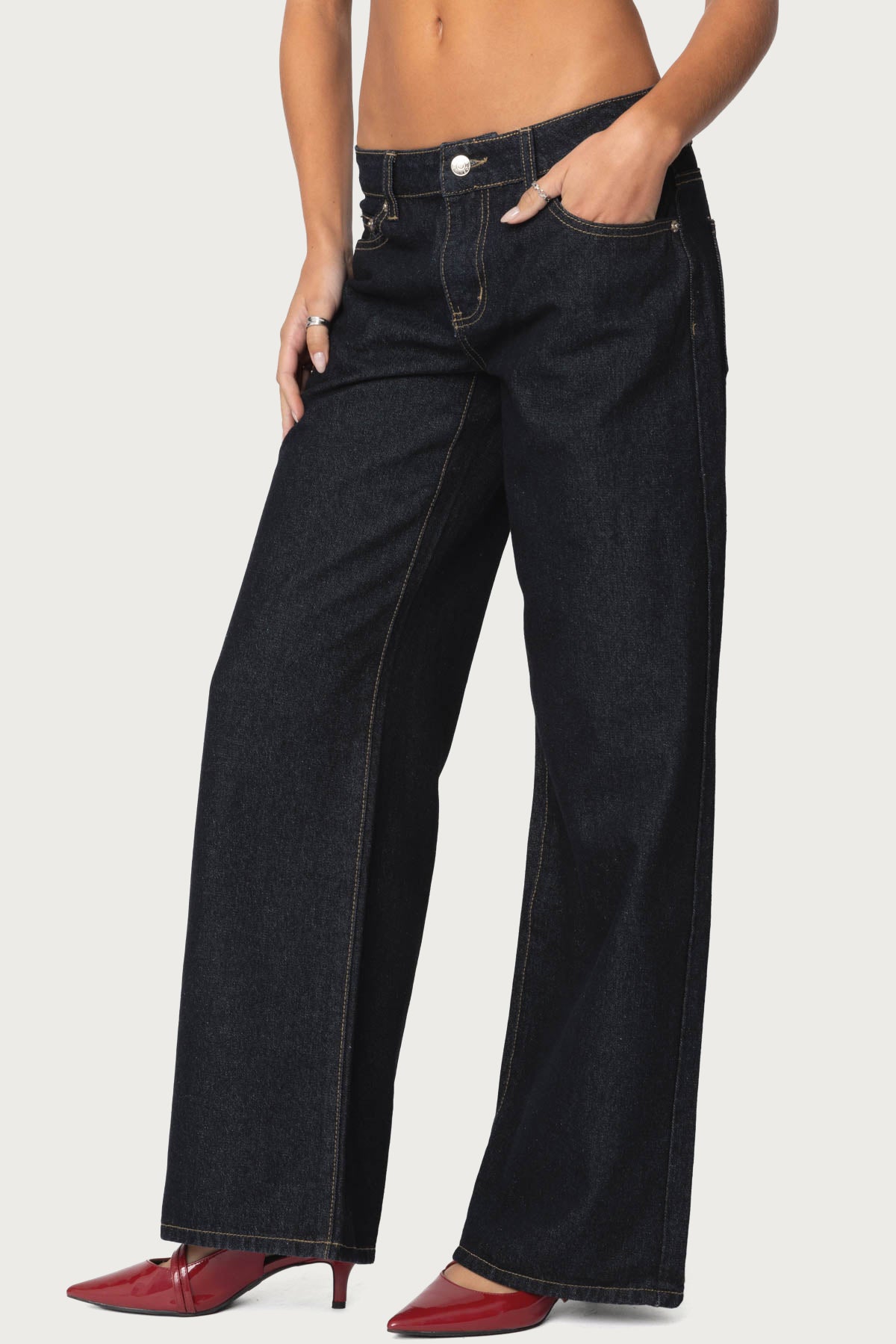 Raelynn Washed Low Rise Baggy Jeans - INDIGO BLUE RAW WASHED