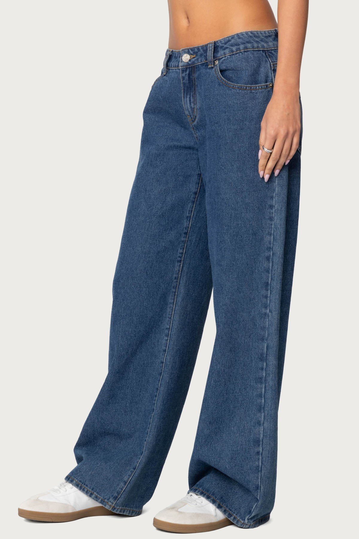 Raelynn Washed Low Rise Baggy Jeans - BLUE WASHED