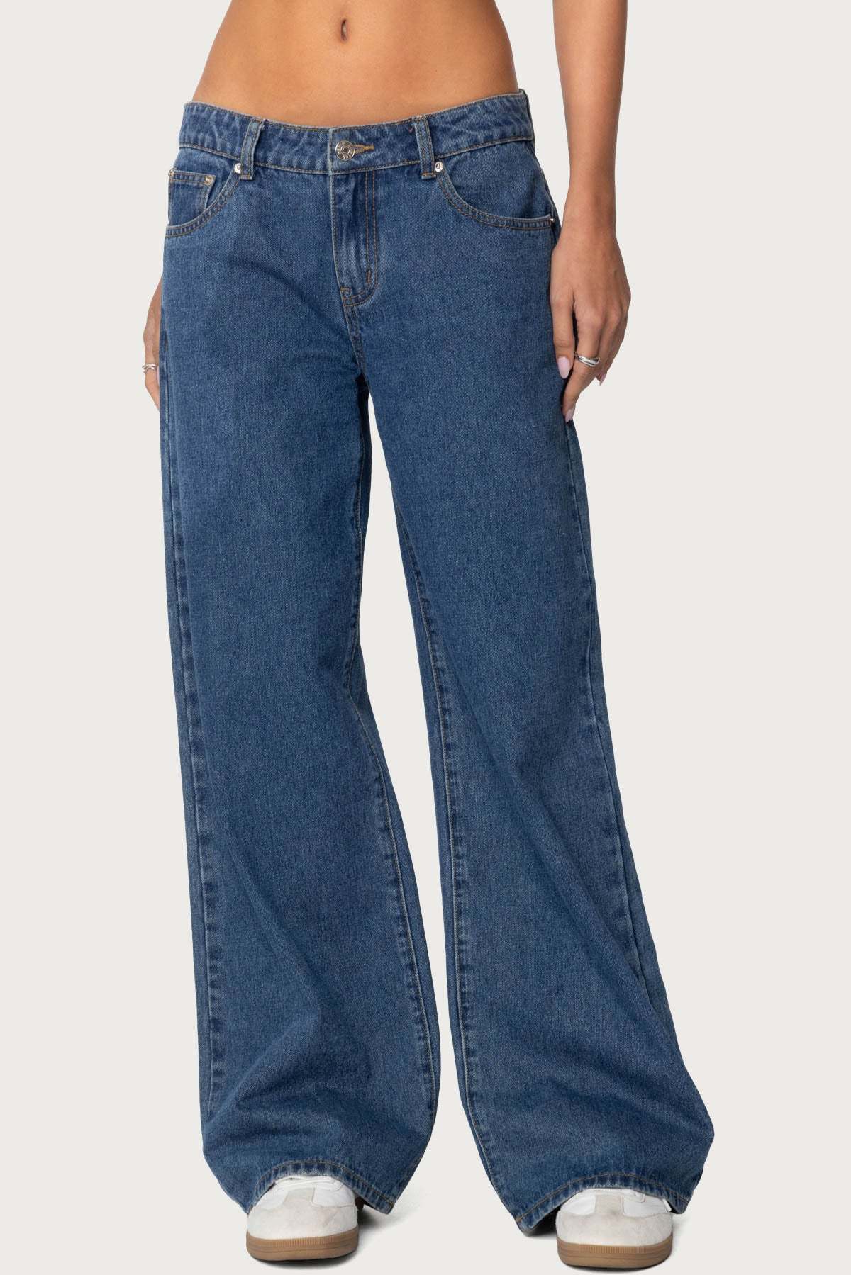 Raelynn Washed Low Rise Baggy Jeans - BLUE WASHED