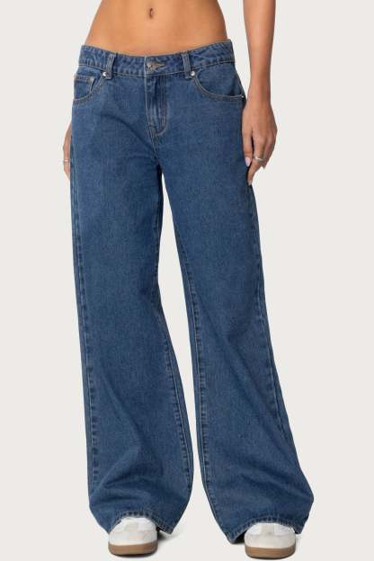 Raelynn Washed Low Rise Baggy Jeans - BLUE WASHED