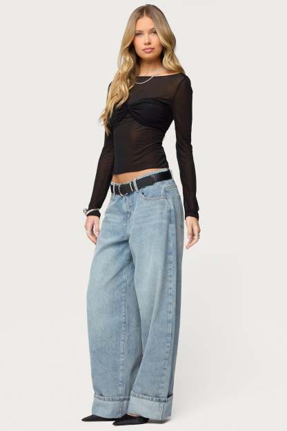 Kella Low Rise Baggy Jeans - BLUE-VINTAGE-WASHED