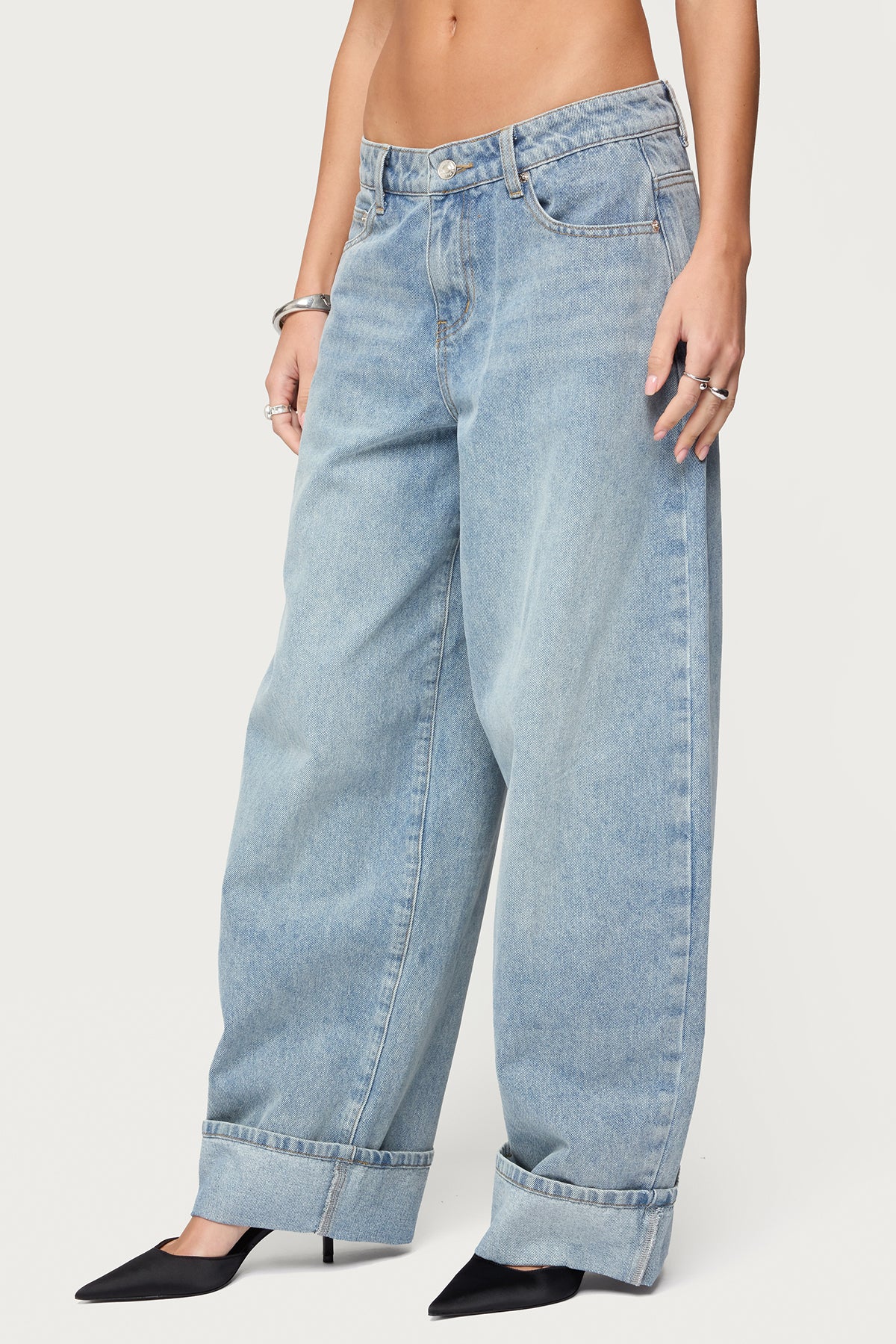 Kella Low Rise Baggy Jeans - BLUE-VINTAGE-WASHED