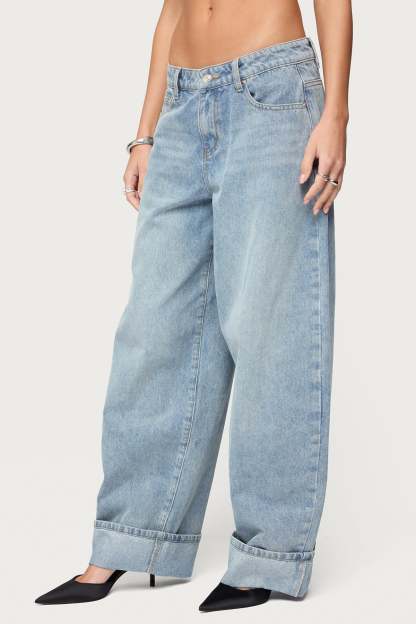 Kella Low Rise Baggy Jeans - BLUE-VINTAGE-WASHED