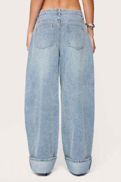 Kella Low Rise Baggy Jeans - BLUE-VINTAGE-WASHED