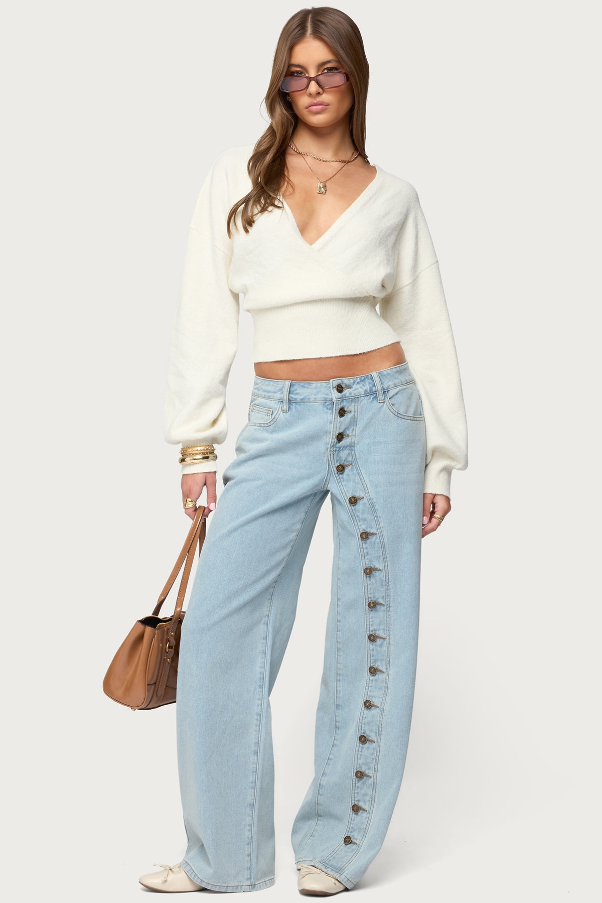 Lillia V Neck Wrap Sweater - WHITE