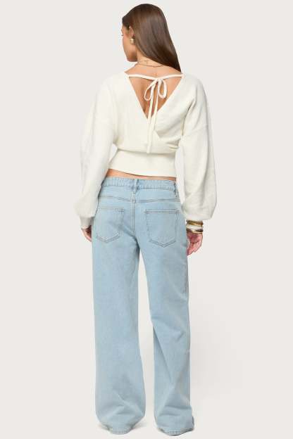 Lillia V Neck Wrap Sweater - WHITE