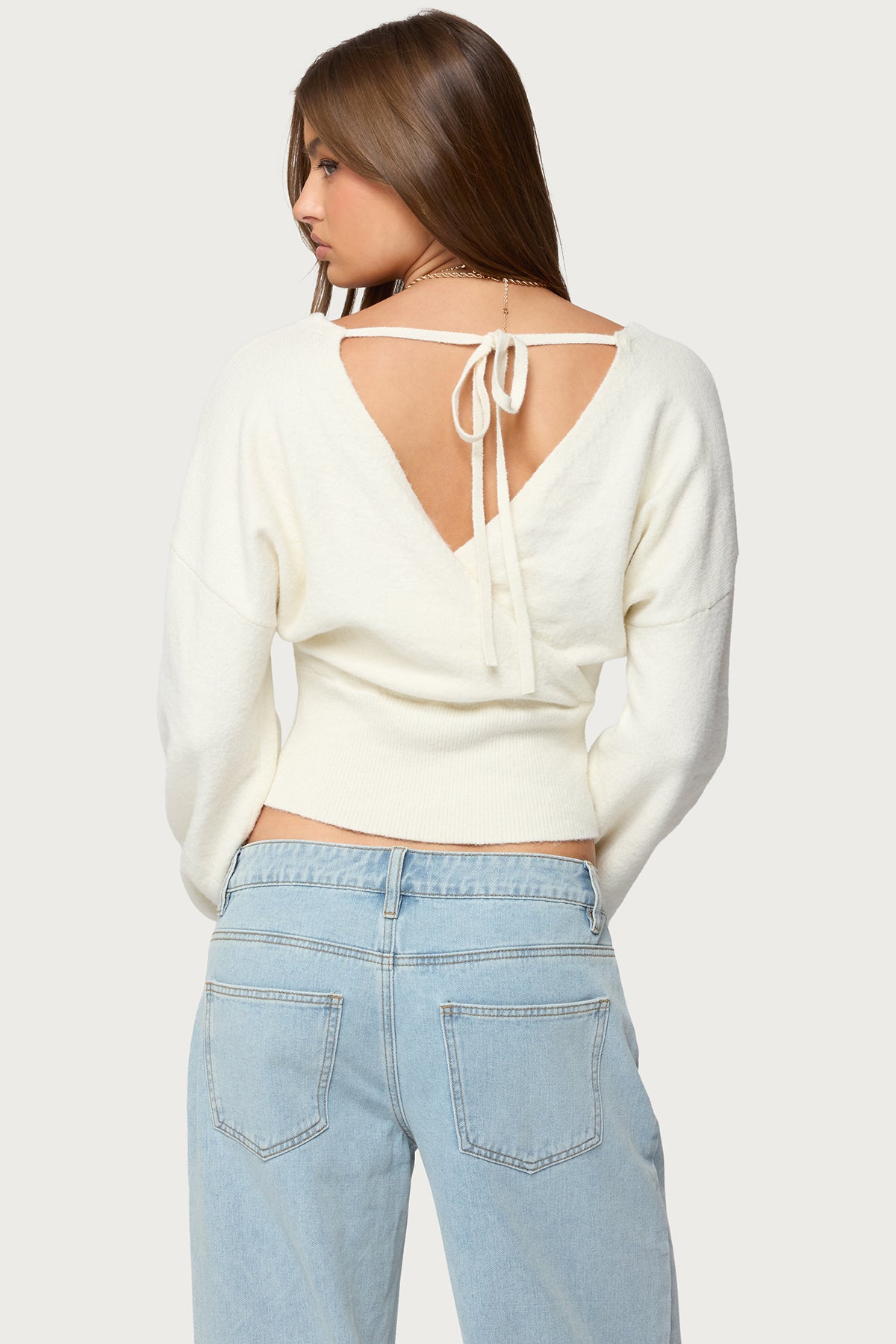 Lillia V Neck Wrap Sweater - WHITE