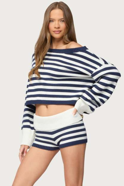 Saphi Striped Oversized Knit Sweater - NAVY-AND-WHITE