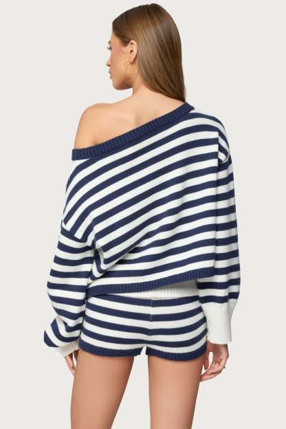 Saphi Striped Oversized Knit Sweater - NAVY-AND-WHITE