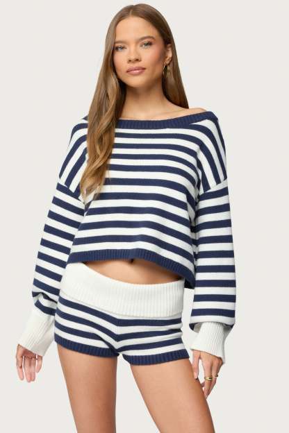 Saphi Striped Oversized Knit Sweater - NAVY-AND-WHITE