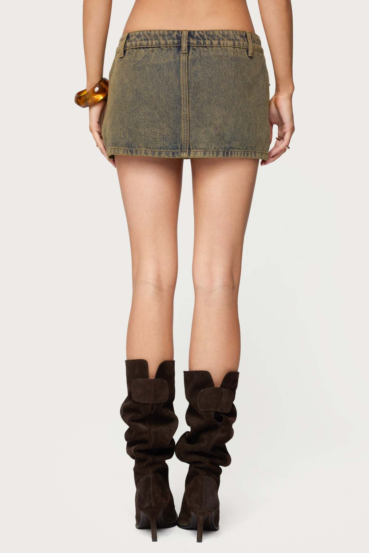 Camelia Denim Mini Skort - BROWN-WASHED