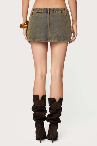 Camelia Denim Mini Skort - BROWN-WASHED