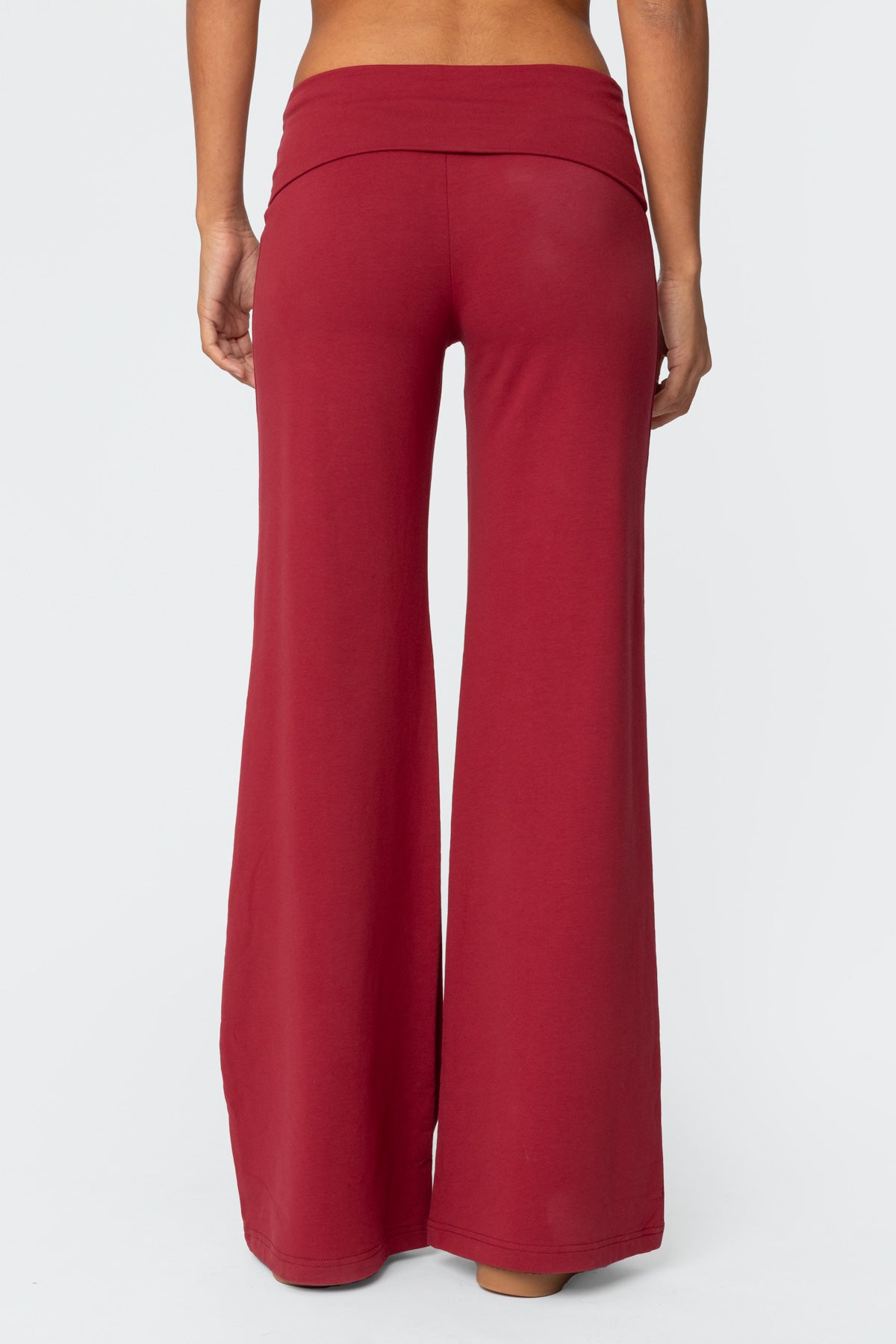 Wide Leg Foldover Pants - BURGUNDY