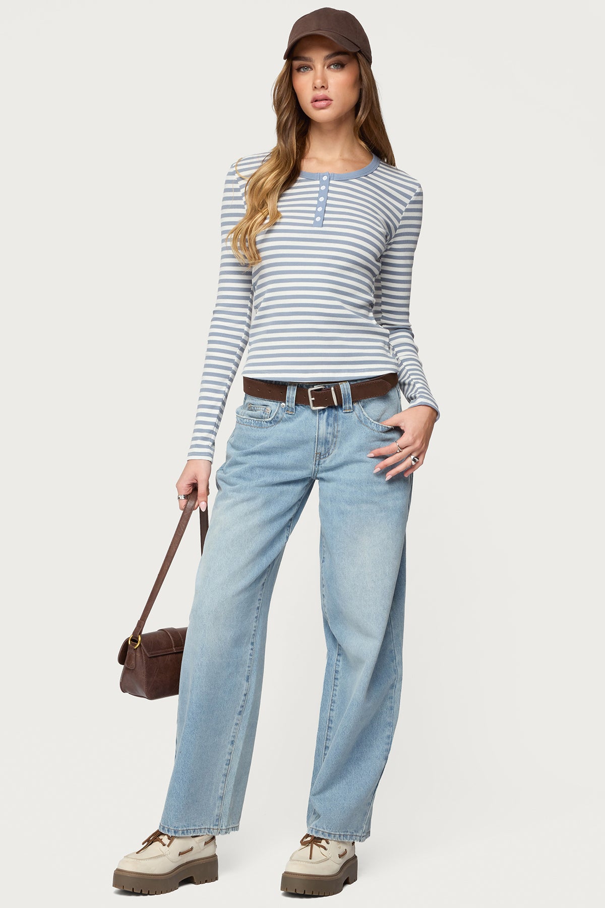 Roma Striped Henley Top - BLUE