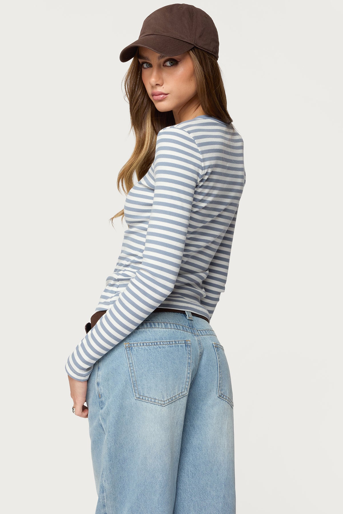 Roma Striped Henley Top - BLUE
