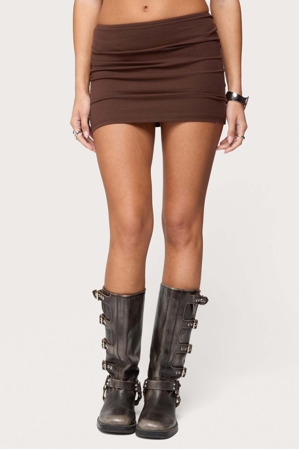 Aisha Low Rise Mini Skirt - BROWN