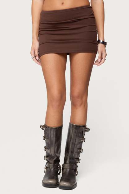 Aisha Low Rise Mini Skirt - BROWN