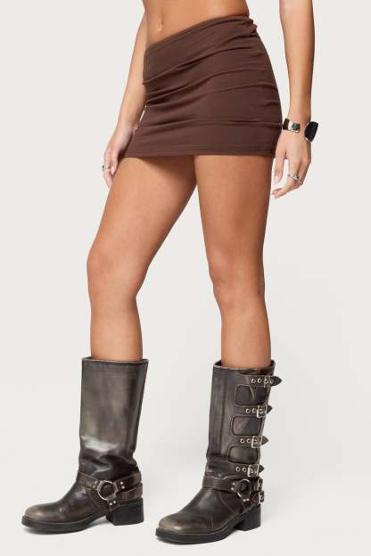 Aisha Low Rise Mini Skirt - BROWN