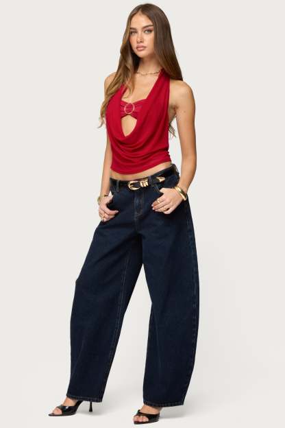 Issey Layered Bandeau Cowl Neck Top - BURGUNDY