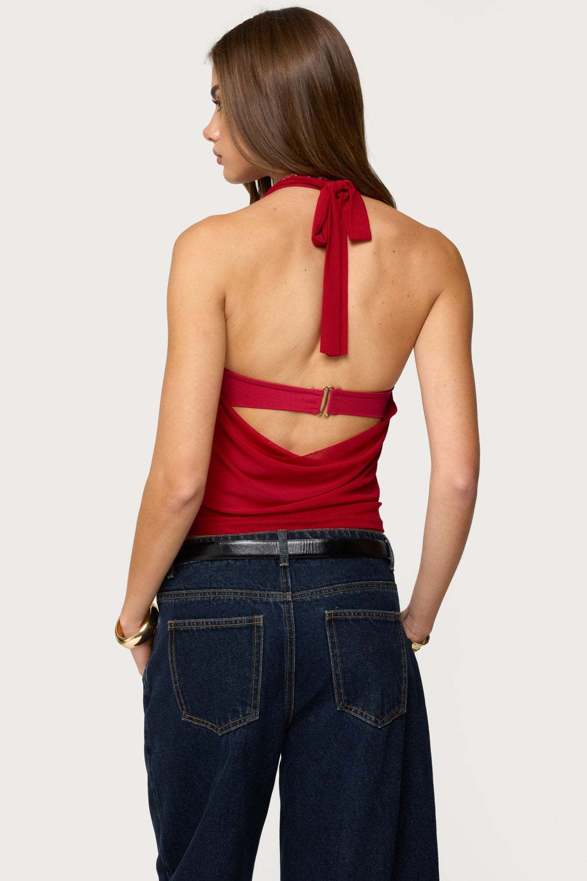 Issey Layered Bandeau Cowl Neck Top - BURGUNDY